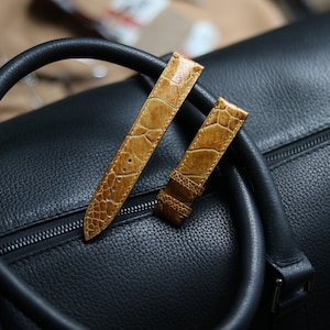 Handgjort strutsfot gyllengult läderarmband, anpassad storlek - DD27 bild 3