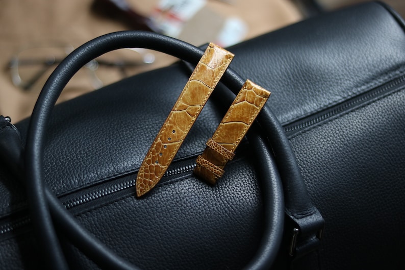 Handgjort strutsfot gyllengult läderarmband, anpassad storlek - DD27 bild 3