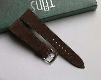 Handmade Nubuck smooth  brown slim watch strap, Custom Size - NT21
