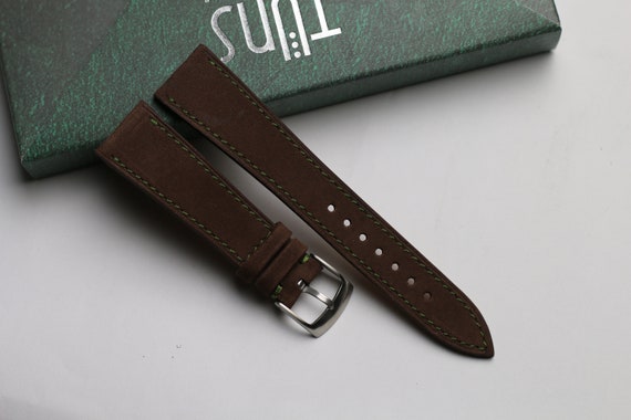 Handmade Nubuck smooth brown slim watch strap, Custom Size - NT21