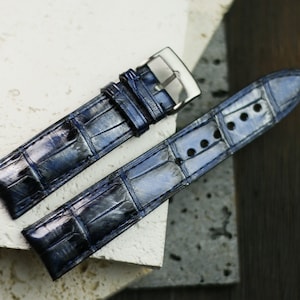 Navy Metal alligator USA Leather watch strap  24mm,22mm,21mm,20mm,19mm,18mm,16mm-CT-Navy Metal -F-S-M-N-