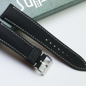 Nubuck smooth black padded watch strap 24mm,22mm,21mm,20mm,19mm,18mm,16mm-NUBUCK TRON-BLACK-F-K-M-N-