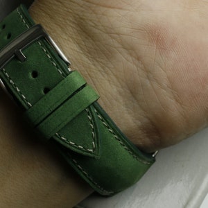 Nubuck smooth olive green padded watch strap 24mm,22mm,21mm,20mm,19mm,18mm,16mm-NUBUCK TRON-OLIVE-F-K-M-N-