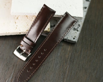 Handgefertigtes Uhrenarmband aus Box Calf Leder in Braun