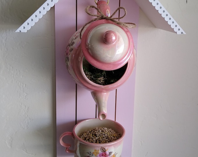 Handcrafted Teapot Bird Feeder Bird House Etsy