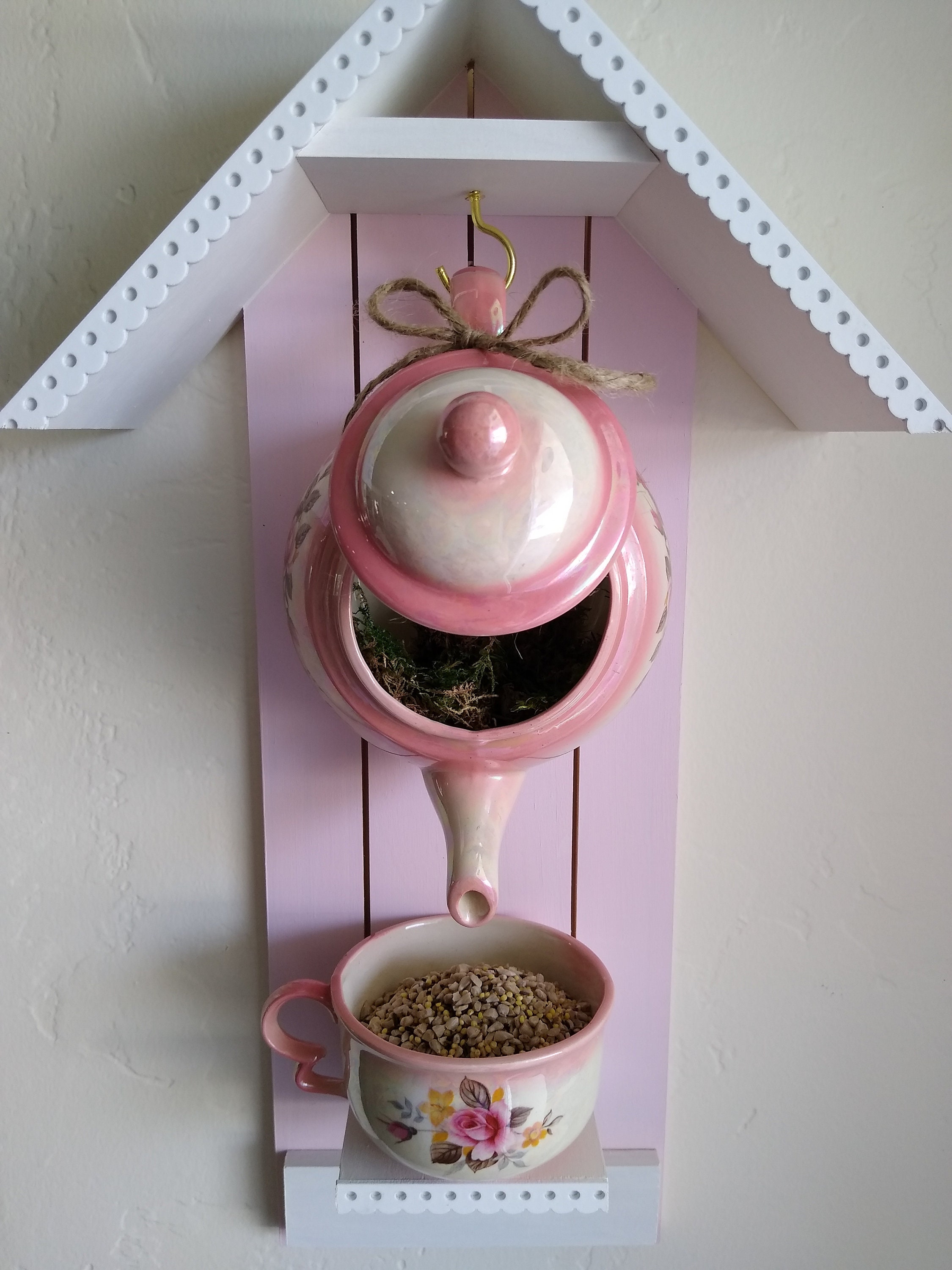 Handcrafted Teapot Bird Feeder Bird House Etsy