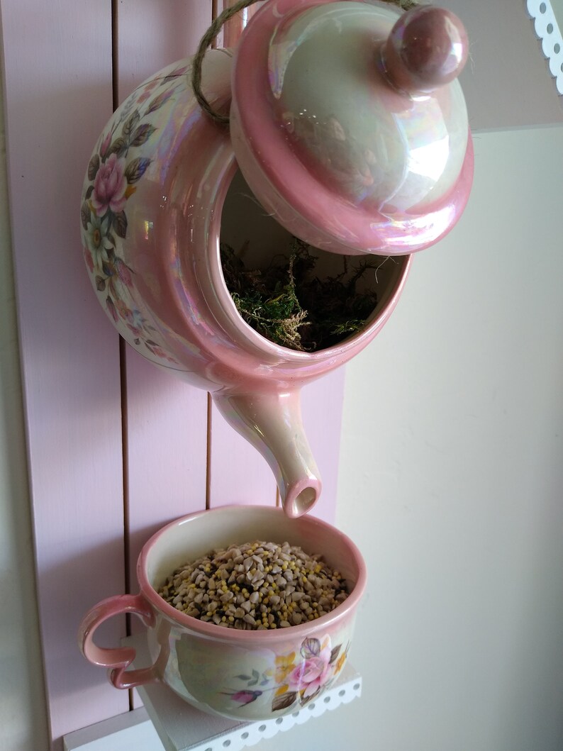 Handcrafted Teapot Bird Feeder Bird House Etsy