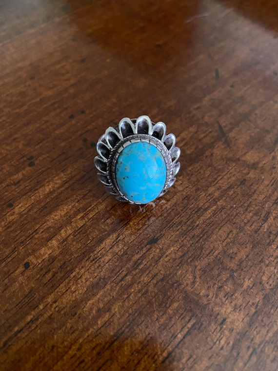 Silver and turquoise ring - image 1