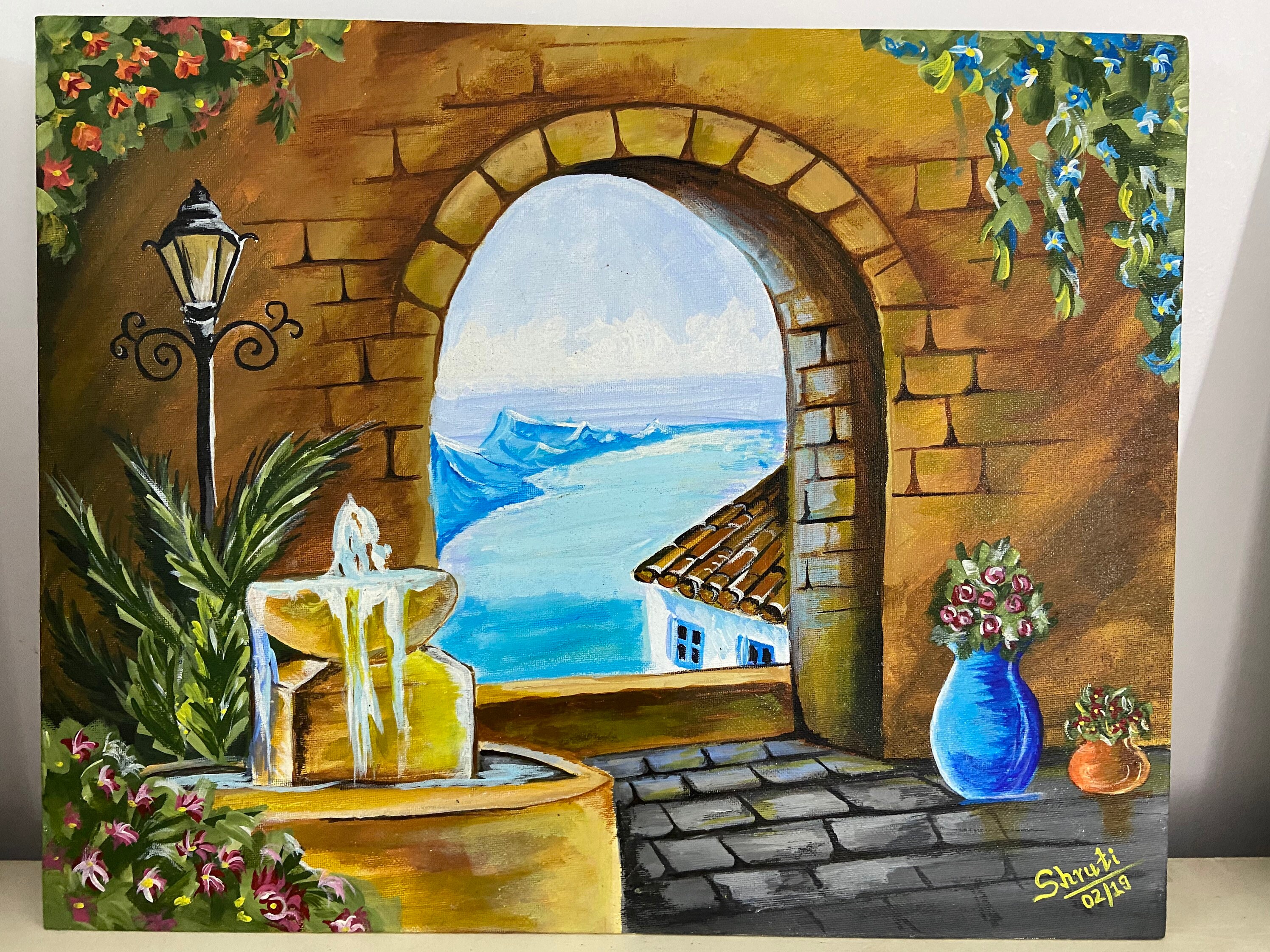 Original painting fountain painting Etsy