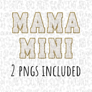 Mama mini white chennillie png set for instant download, DTF, sublimation set, mama mini set for sublimation dtf printing