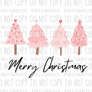 Joyeux Noël PNG, sublimation de Noël, arbres de Noël roses