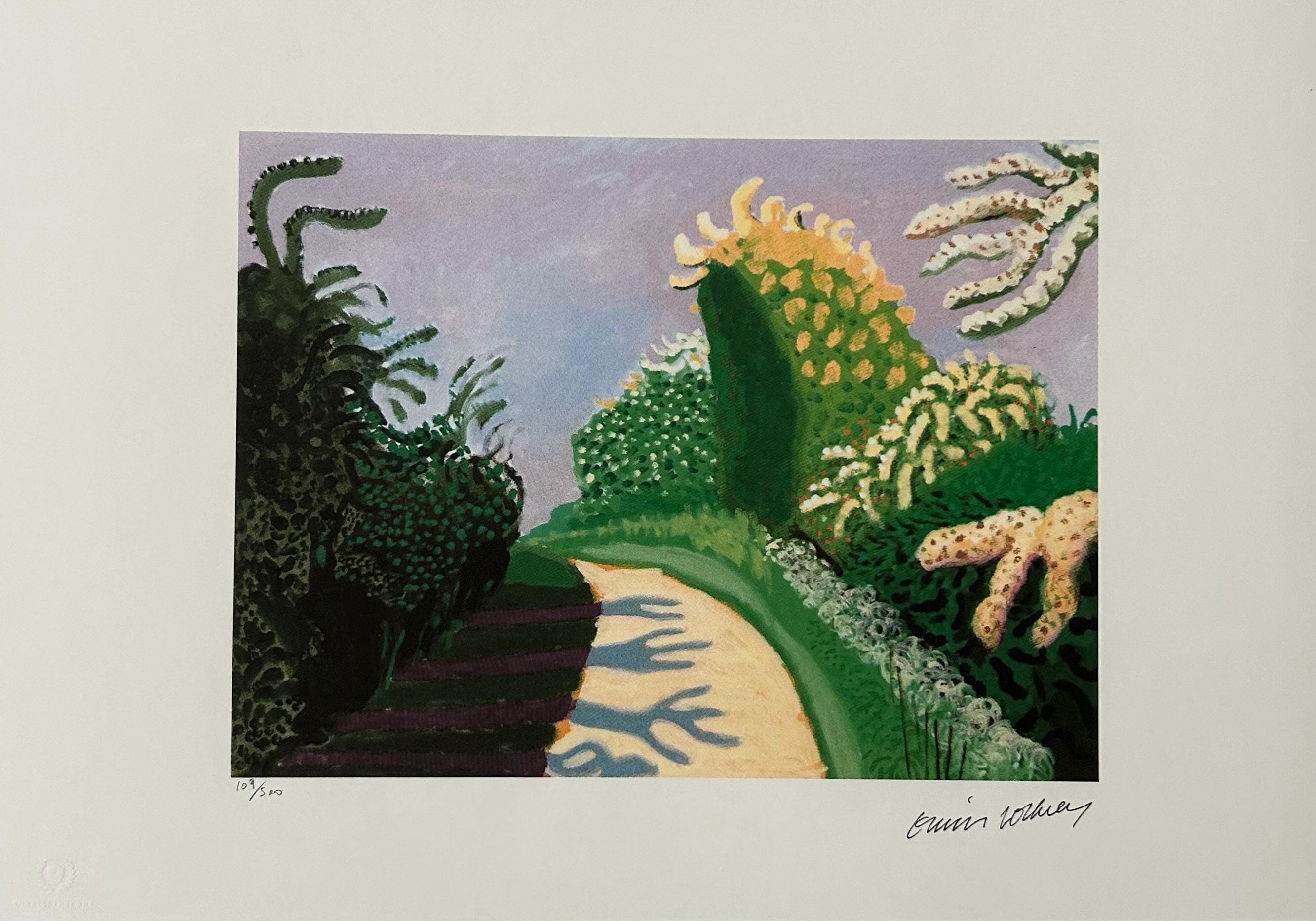 ラーソン、In the Hawthorn Hedge、希少画集画、新品額装付 David Hockney 