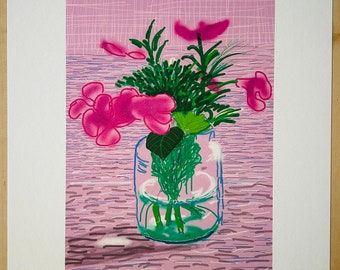 David Hockney &quot;Untitled, 329 (Lilacs)&quot; Limited edition (90/200) Signed in the print off set Lithograph