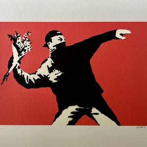 Banksy &quot;Love is in the Air (Flower Thrower)&quot; Limited Edition (24/150) Signed Off Set Lithograph