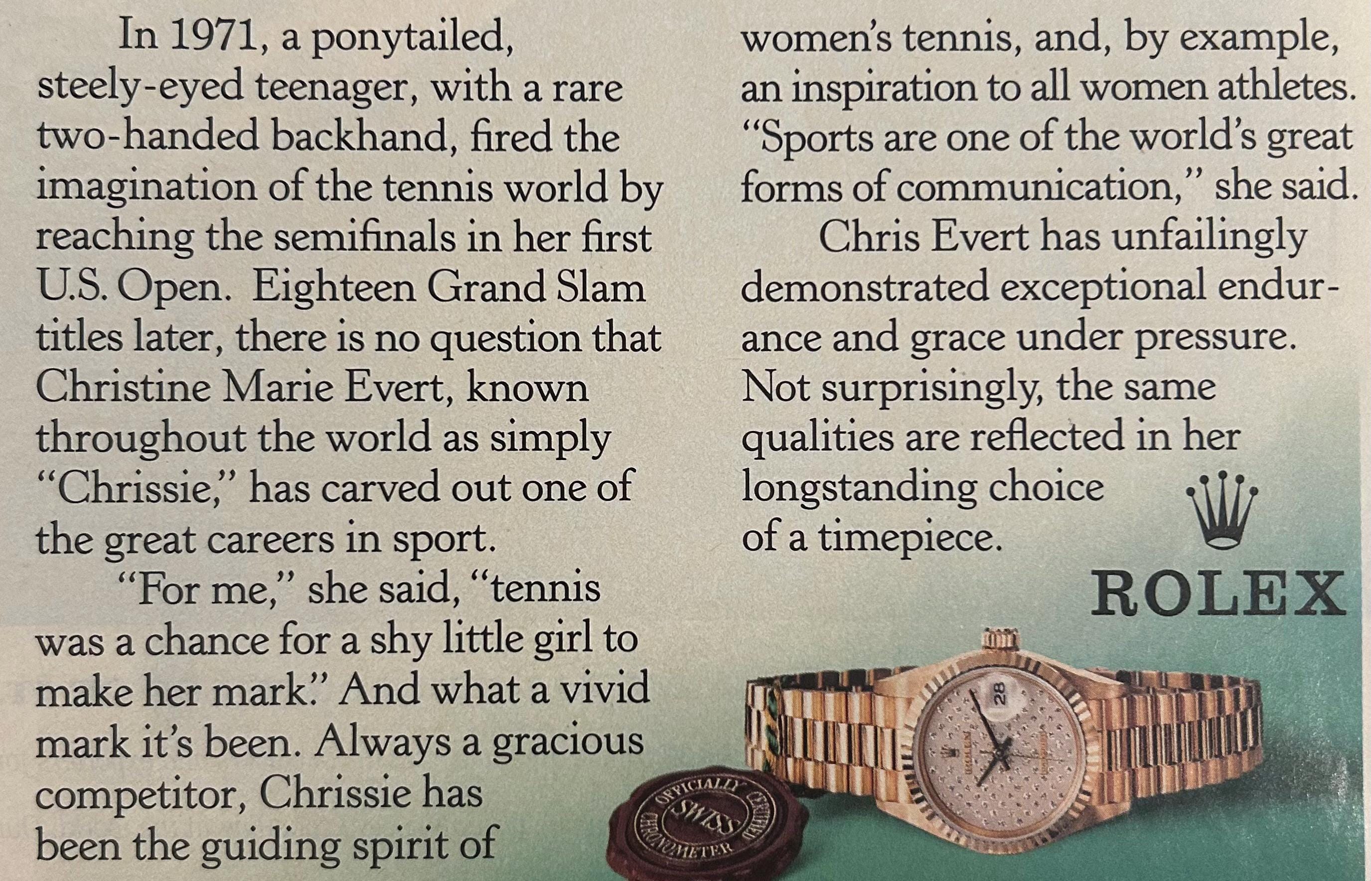 Framed Original 1990 Rolex Perpetual Lady Datejust Watch Ad