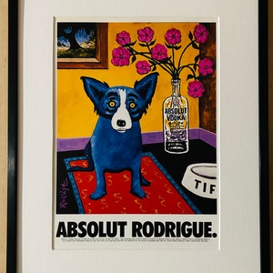 Framed Original 1993 Absolut RODRIGUE Blue Dog Vintage Print