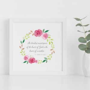 Afdrukbare St. Theresia van Lisieux hart van een moeder citaat vierkant digitale print katholieke muur kunst woondecoratie