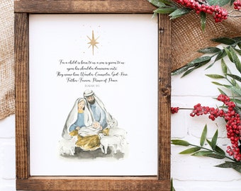 Printable Holy Family with Star of Bethlehem Isaiah 9:5-6 Prince of Peace Bible Verse Catholic Advent and Christmas Home Decor Wall Art
