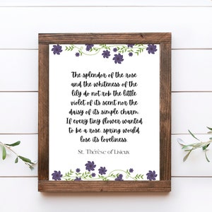 Afdrukbare St. Thérèse van Lisieux De pracht van de roos en het wit van de lelie Katholieke heilige citaat digitale print wanddecoratie