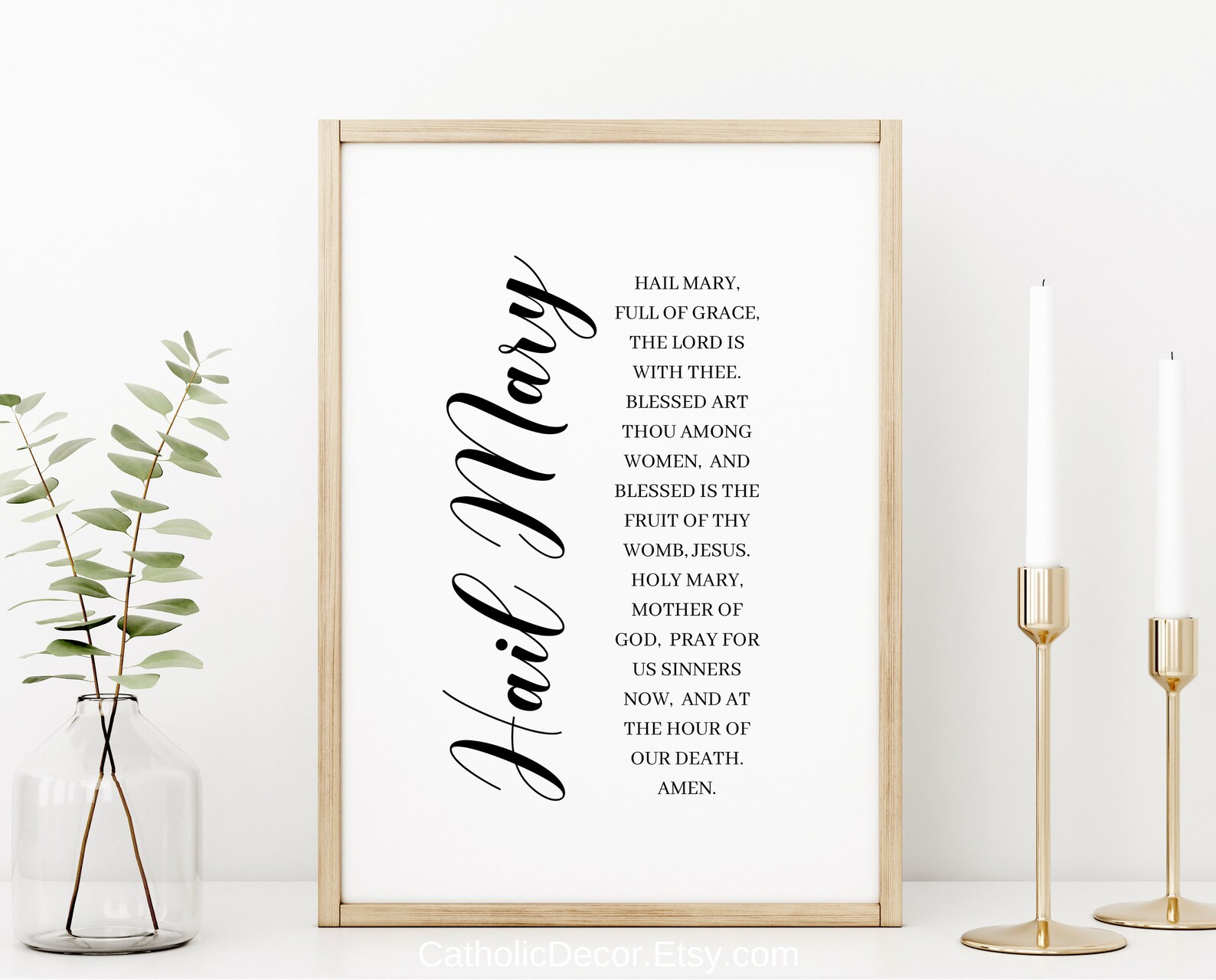 Printable Hail Mary Prayer Digital Print Catholic Black and White Wall ...