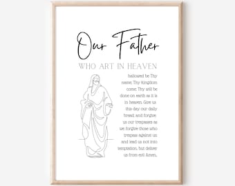 Printable Our Father Prayer Catholic Religious Home Decor Wall Art Digital Print Black and White