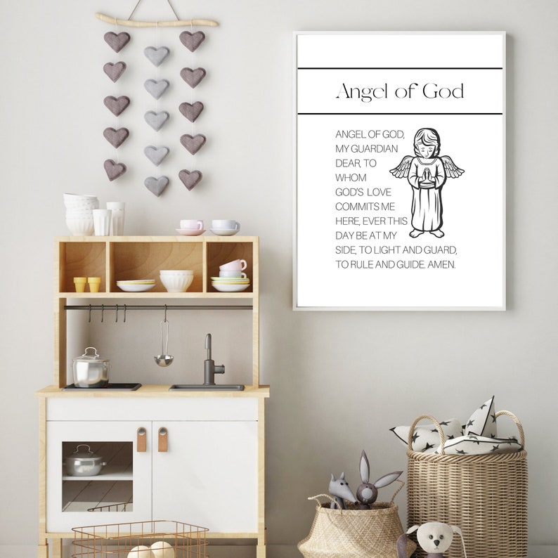Printable Angel of God Prayer With Angel Catholic Wall Art Nursery ...