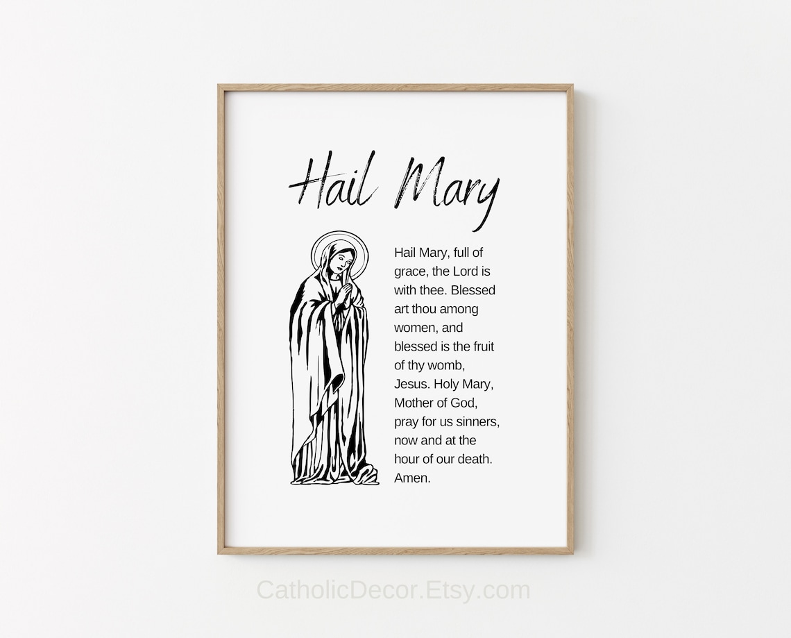 Printable Hail Mary Prayer Digital Print Catholic Wall Art Home Decor ...