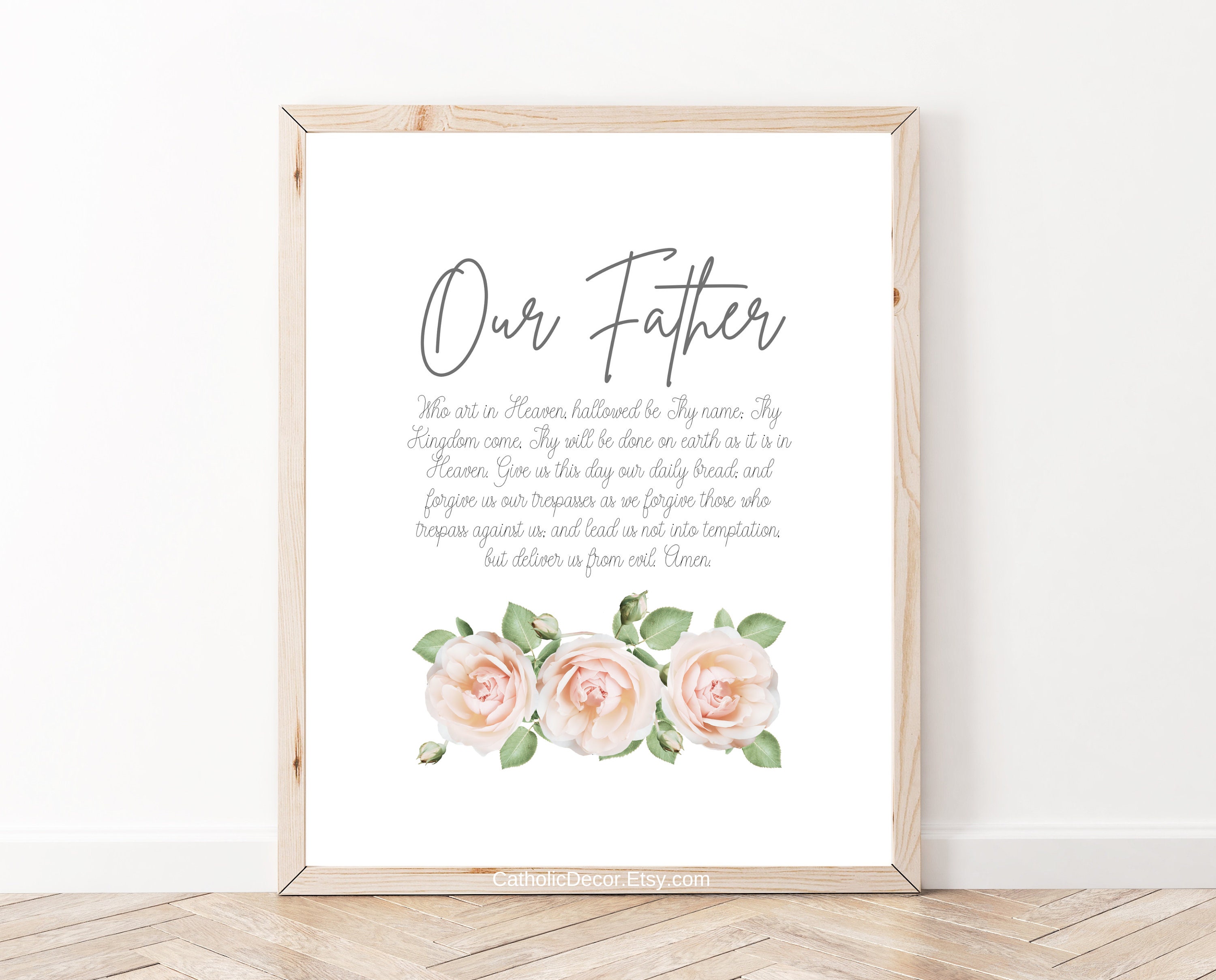 Printable Set Our Father and Hail Mary Prayers With Pink Roses Digital ...