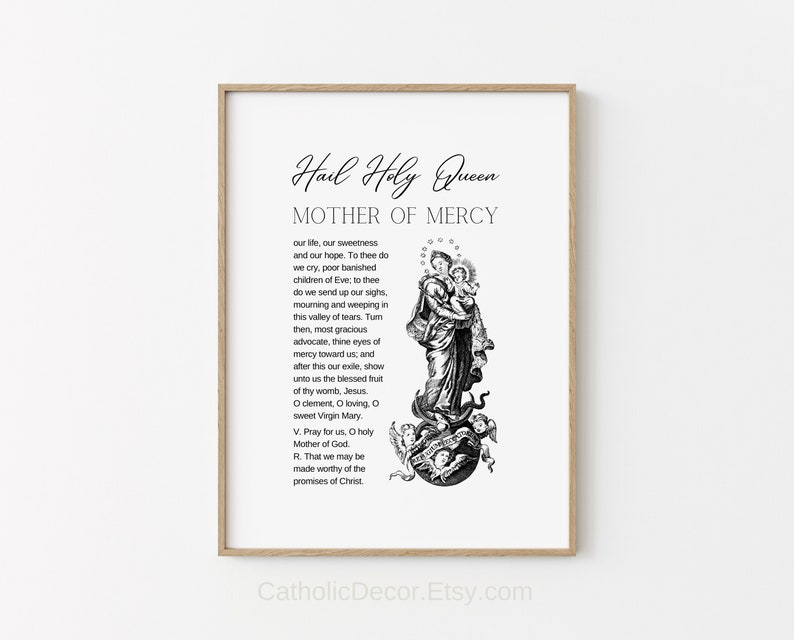 Printable Hail Holy Queen Prayer Catholic Wall Art Digital Print Virgin ...