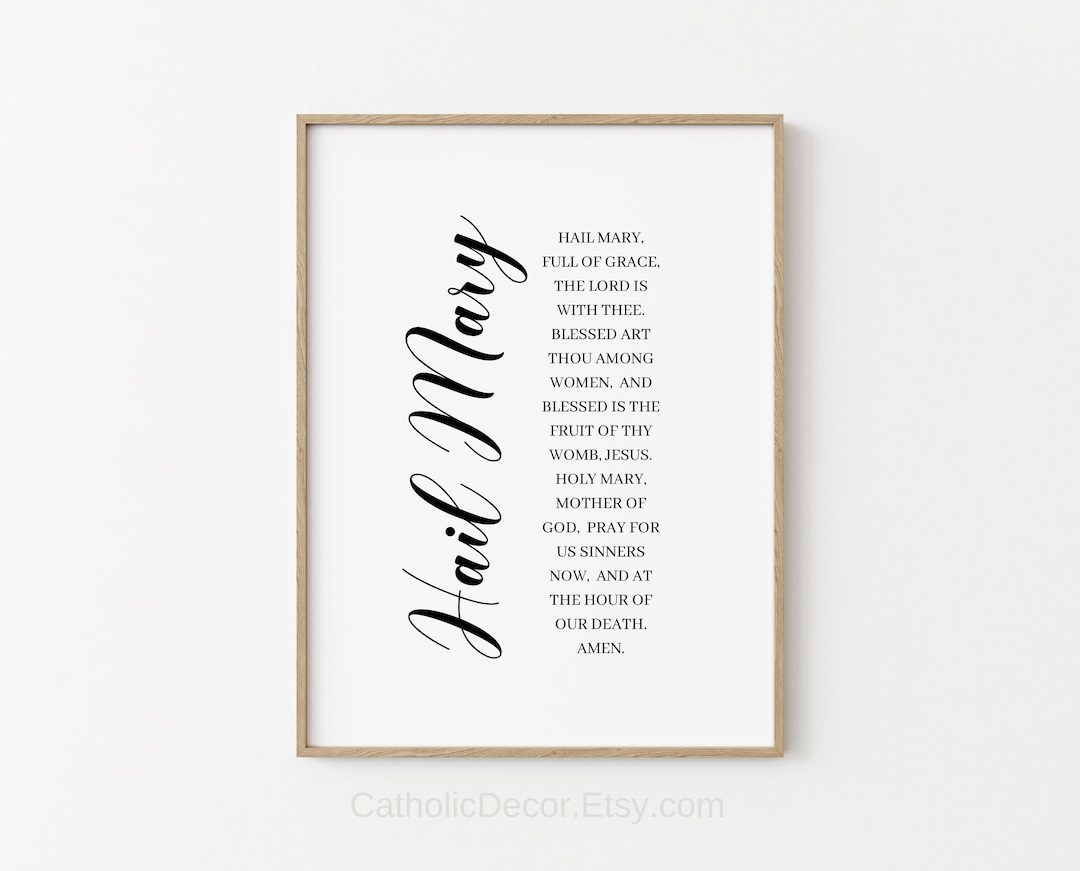 Printable Hail Mary Prayer Digital Print Catholic Black and White Wall ...