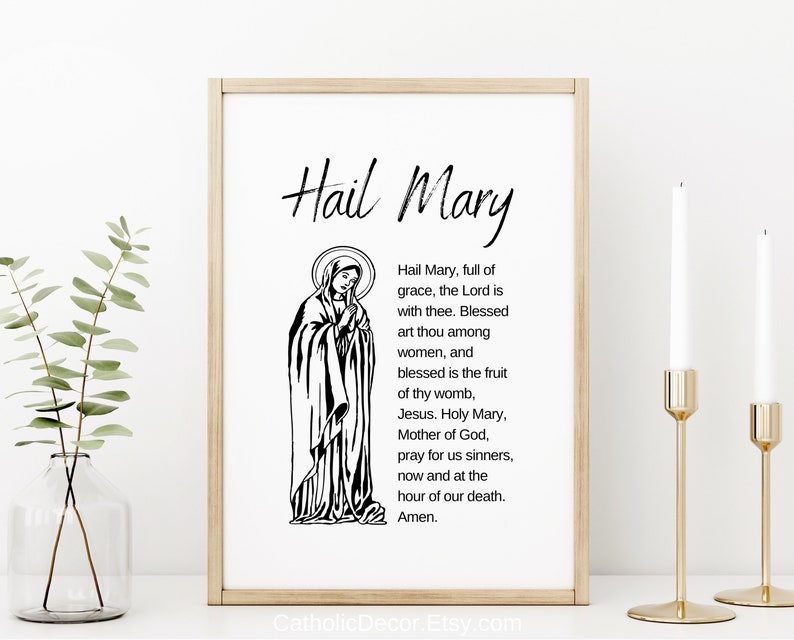 Printable Hail Mary Prayer Digital Print Catholic Wall Art Home Decor ...