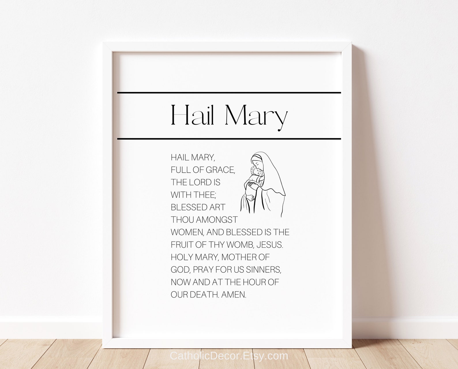 Printable Hail Mary Prayer Line Art Digital Print Catholic Home Decor ...