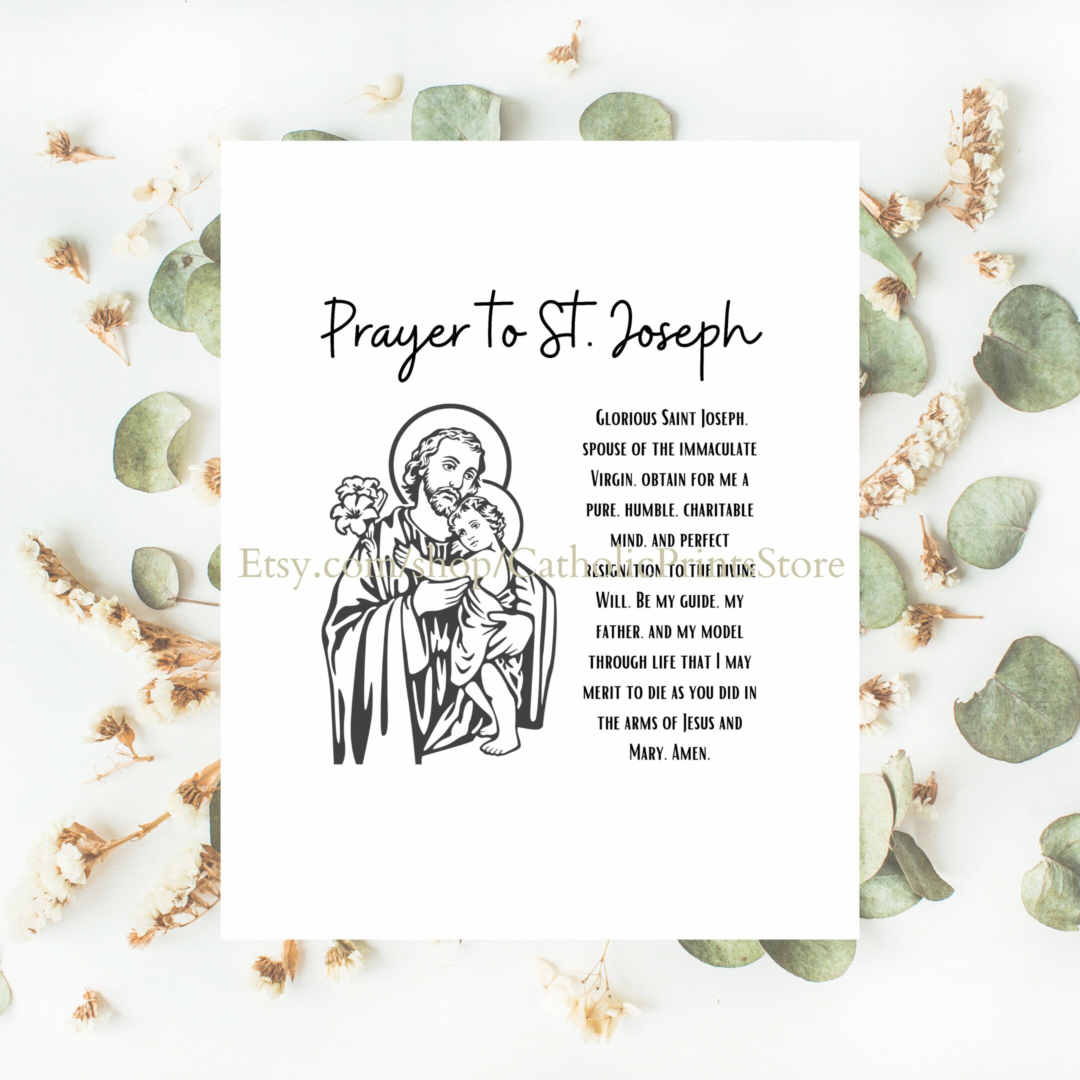 Printable St. Joseph Prayer Digital Print 8x10 5x7 8x8 and | Etsy