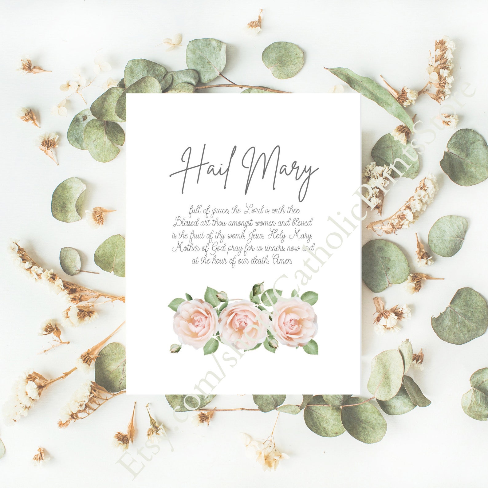 Printable Hail Mary Prayer Digital Print Catholic Wall Decor | Etsy