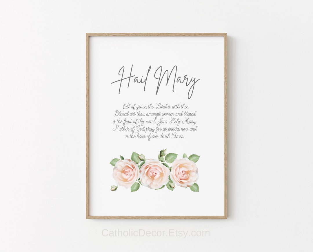Printable Hail Mary Prayer Digital Print Catholic Wall Decor Prayer Art ...