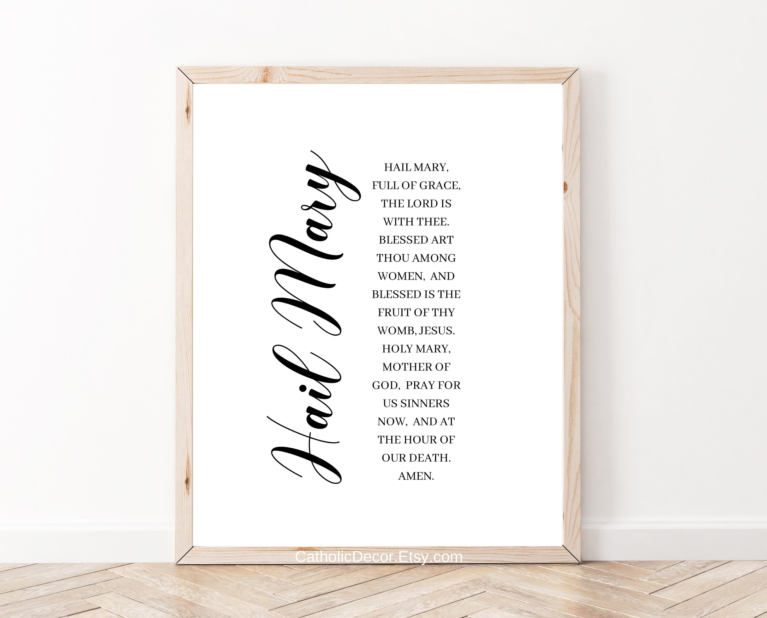 Printable Hail Mary Prayer Digital Print Catholic Black and White Wall ...