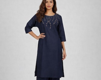 Cotton Silk Kurti with Beaded Front