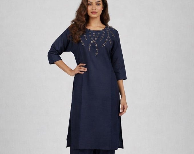 Cotton Silk Kurti with Beaded Front