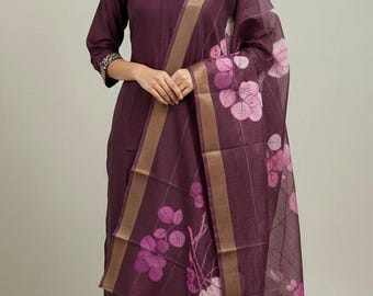 Embroidered Salwar Kameez: Cotton Silk Party Wear Suit