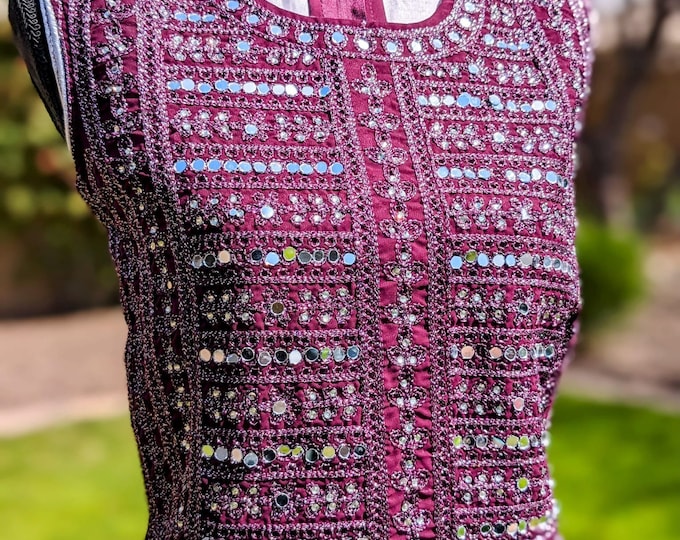 Purple Party Dress with Mirror & Silver Thread (Size 32)