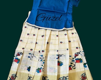 Kids Lehenga, Tissue Cotton Mural Painted Skirt, 3Y-4Y