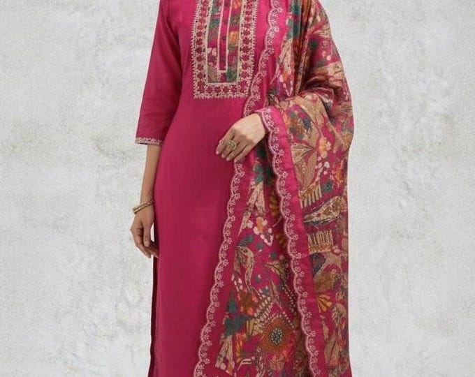 Embroidered Ghaji Silk Salwar Kameez with Palazzo Pants