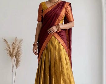 Stitched Silk Lehenga Dhavani with Designer Dupatta