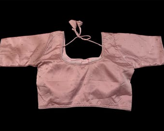 Pink Butter Silk Saree Blouse, Padded Front Open (Size upto 38)