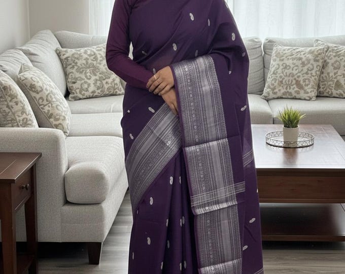 Kanchi Cotton Saree, Silver Zari Border, Jamadhani Weaving