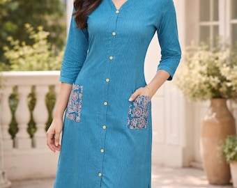 Cotton Kantha Dress with Kalamkari Pockets