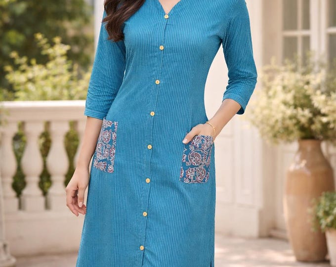 Cotton Kantha Dress with Kalamkari Pockets