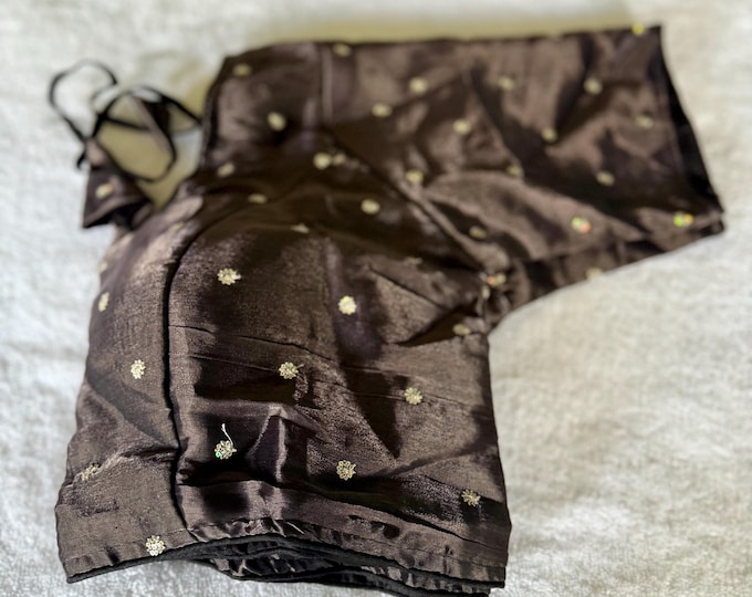 Greyish Black Princess Cut Blouse: Silver Sequins, Size 40/42