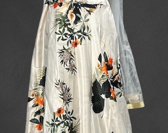 Printed Zari Satin Lehenga, Stitched Indian Dress