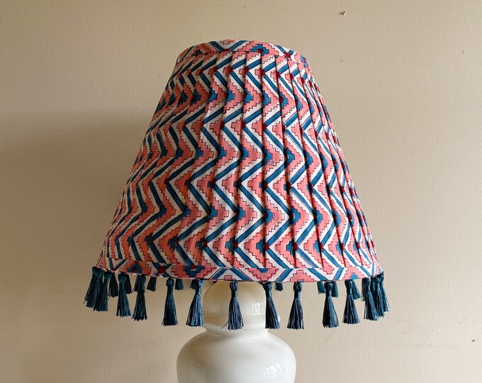 Pleated Lampshade With Trim & Tassels Block Print Etsy